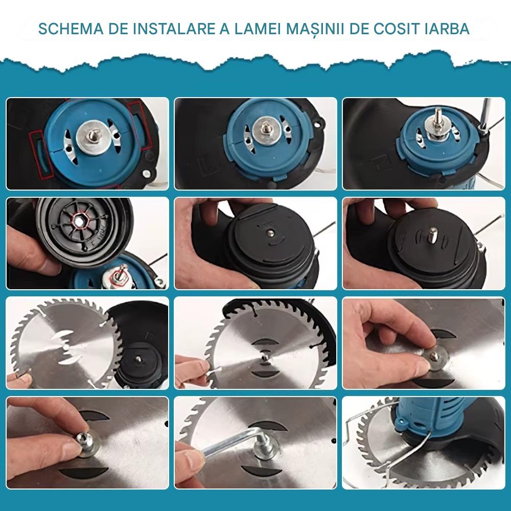 Motocoasa Electrica Profesionala cu 2 Acumulatori 48V – 13000 mAh, 20000 RPM – Masina Tuns Gazon, Disc Metalic, Lame, Accesorii Complete, pentru Gradina si Curte