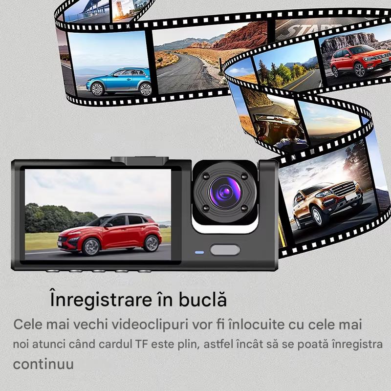 Camera Auto 3 in 1 Premium, Full HD 1080P, Tripla Inregistrare Fata Interior Spate, Night Vision, G-Sensor, Siguranta Completa in Trafic