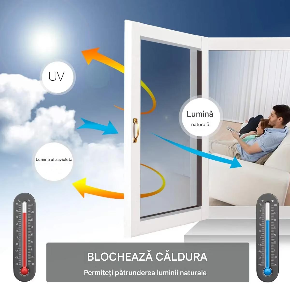 Set 2 x Folie Oglinda pentru Geam Gri, Efect Reflectorizant, Protectie UV, Anti Caldura si Intimitate, 60 x 300 cm