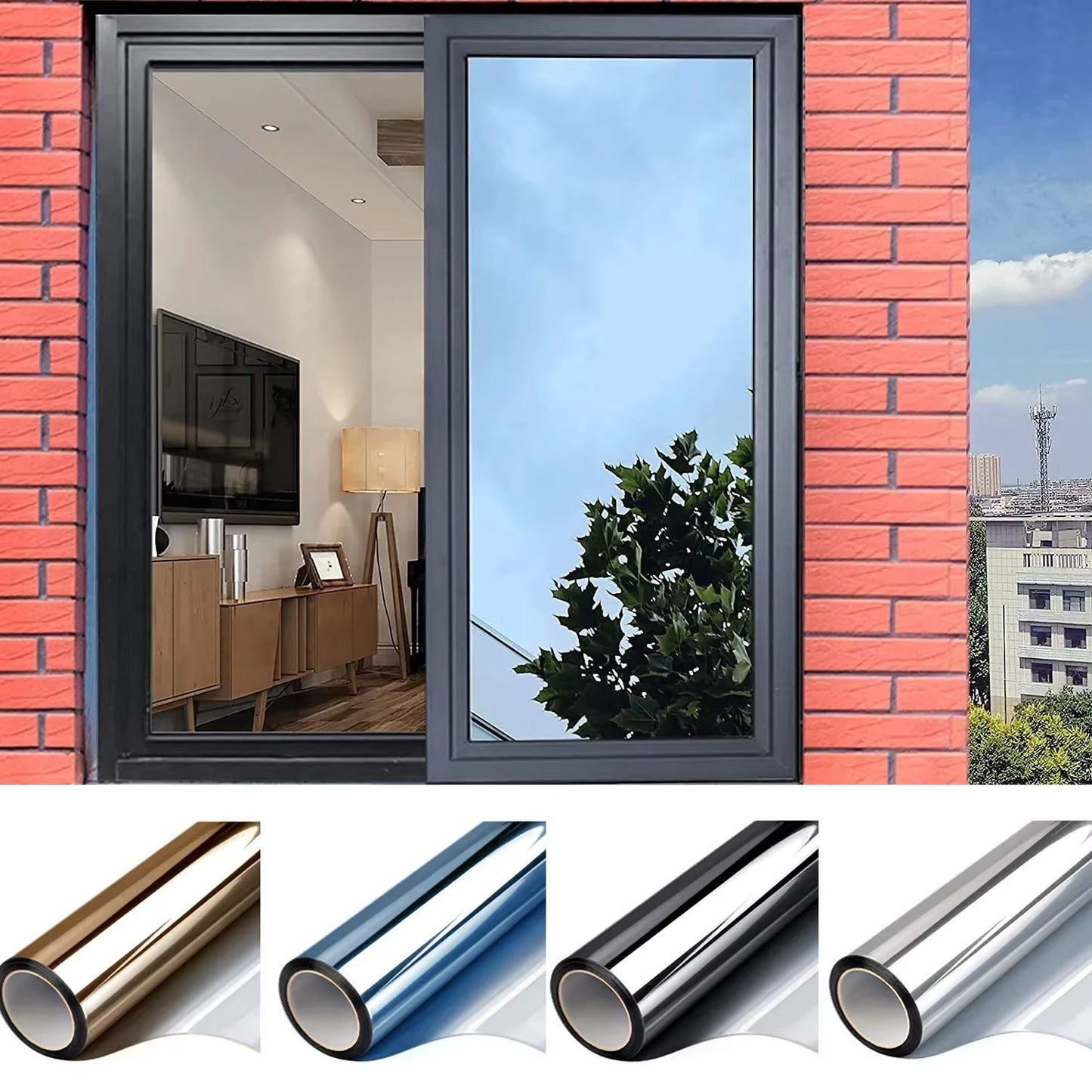 Set 2 x Folie Oglinda pentru Geam Gri, Efect Reflectorizant, Protectie UV, Anti Caldura si Intimitate, 45 x 300 cm
