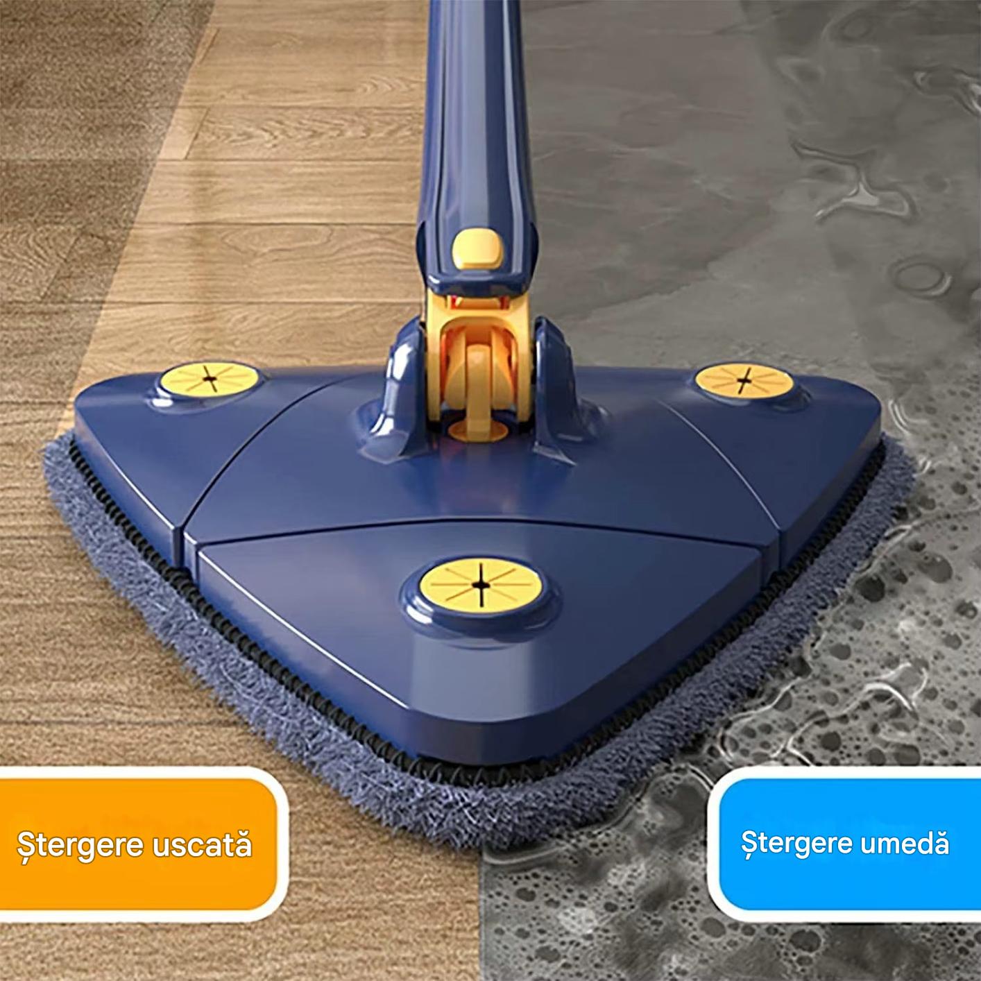 Mop Triunghiular CleanMaster cu Rotire 360° – Cap Reglabil, Microfibra Absorbanta, Ideal pentru Colturi si Sub Mobila