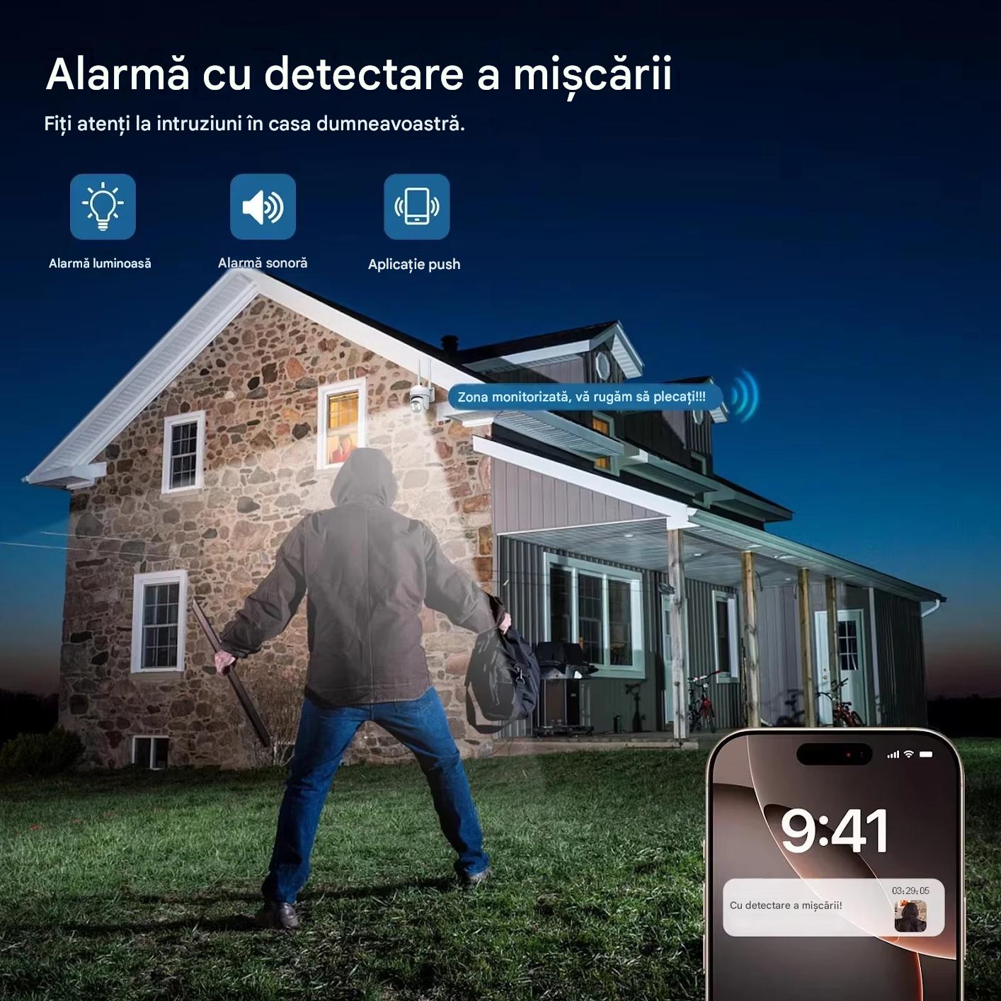 Camera Supraveghera WiFi 5MP Jortan 32 Leduri– Night Vision Color, Urmarire Automata, Audio Bidirectional + Card 32GB