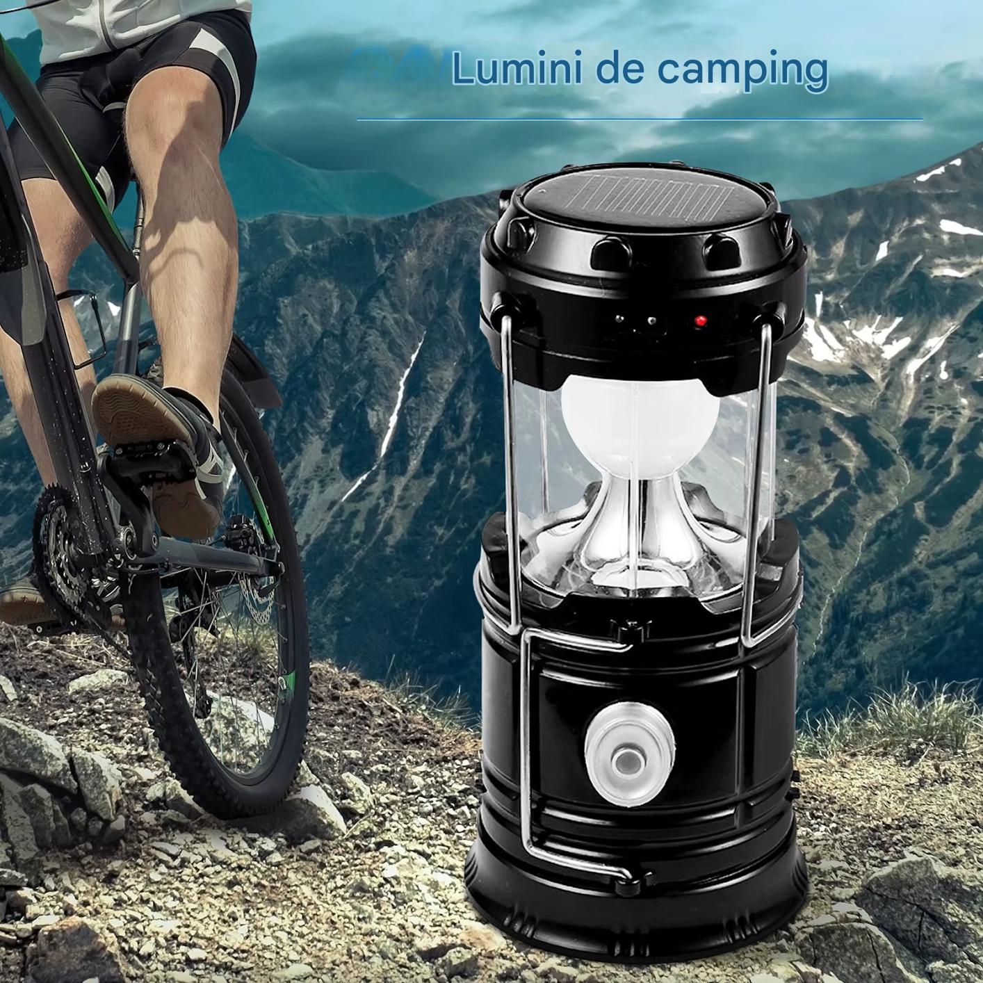 Felinar Camping LED Reincarcabil cu Lanterna, Panou Solar si USB