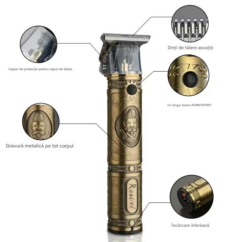 Set 2 x Aparat de Tuns Profesional USB, T-Blade Zero Gap, Design Vintage, Trimmer Barba si Par, Kit Complet pentru Barba si Par