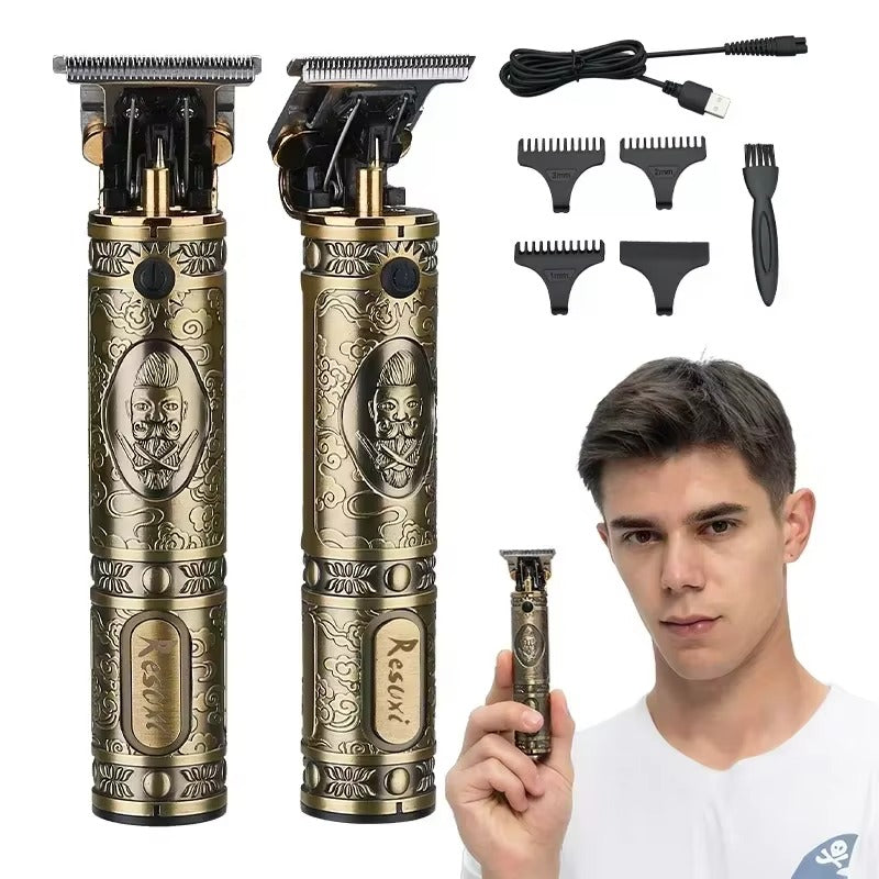 Set 2 x Aparat de Tuns Profesional USB, T-Blade Zero Gap, Design Vintage, Trimmer Barba si Par, Kit Complet pentru Barba si Par