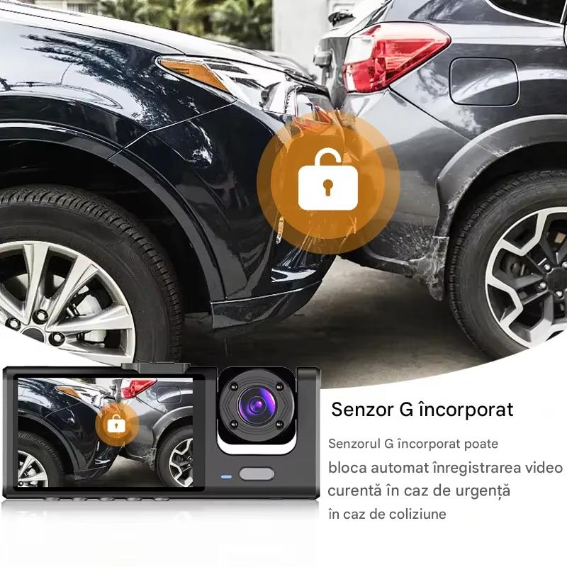 Camera Auto 3 in 1 Premium, Full HD 1080P, Tripla Inregistrare Fata Interior Spate, Night Vision, G-Sensor, Siguranta Completa in Trafic