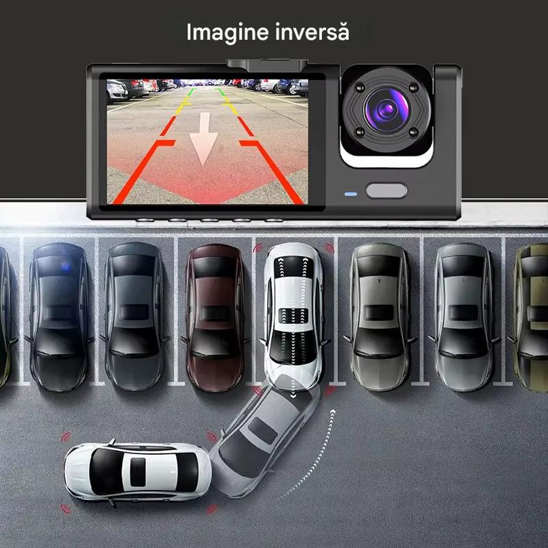 Camera Auto 3 in 1 Premium, Full HD 1080P, Tripla Inregistrare Fata Interior Spate, Night Vision, G-Sensor, Siguranta Completa in Trafic