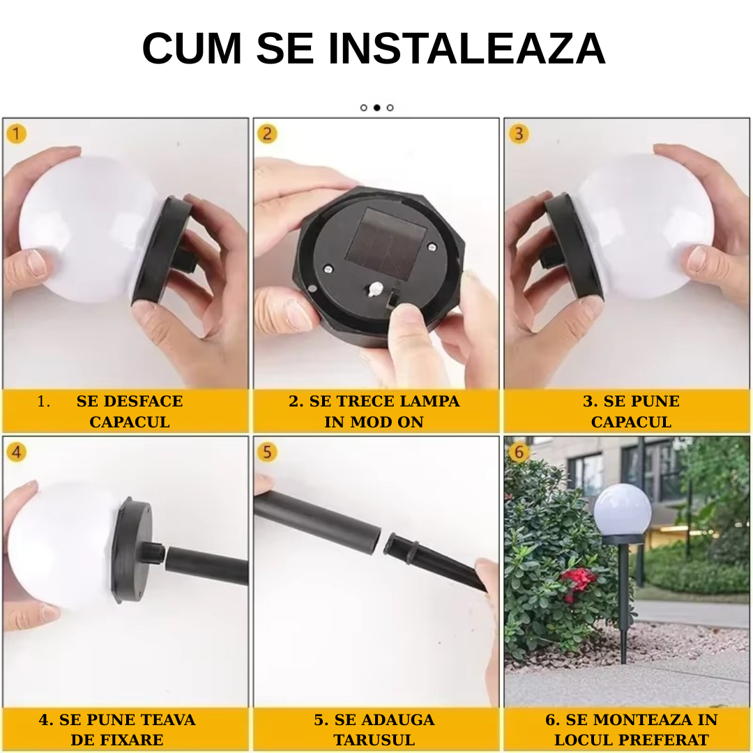 Set 8 x Lampa Solara LED Gradina tip Glob – Iluminat Exterior Premium fara Cabluri, Rezistenta la Apa, Lumina Ambientala Automata