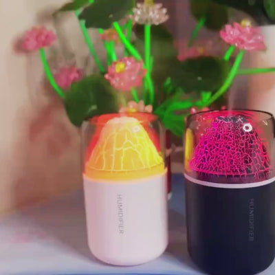 Umidificator cu Flacara Rece, Luminare Tip Vulcan si Aromaterapie, Pulverizare Fina si Functionare Silentioasa, Rezervor 300 ml