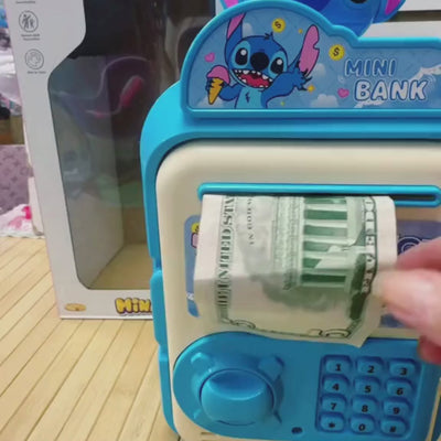 Pusculita Interactiva Pentru Copii, Model cu Stitch, Fanta Pentru Bancnote, Sunete Distractive, Plastic Rezistent