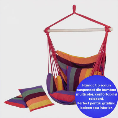 Lichidare de Stoc! Hamac tip Scaun cu Bara de Lemn 130 x 98,5 cm