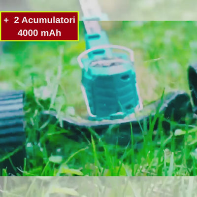 Motocoasa Electrica 48V cu 2 Acumulatori 4000 mAh, 18000 RPM, Set Roti Detasabile si Accesorii Complete pentru Tuns Iarba si Gradina