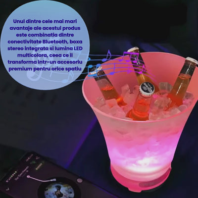 Frapiera cu Boxa Bluetooth si LED Multicolor 5L – Galeata pentru Bauturi Reci, Decor Luminos pentru Petreceri