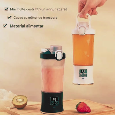 Storcator de Fructe Portabil 600 ml, Baterie 1500 mAh, Incarcare USB si Afisaj Digital , Zdrobire Rapida