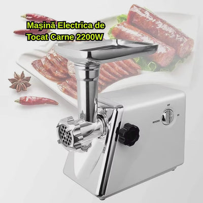 Masina Electrica de Tocat Carne 2200W – Cutit Inox, Accesorii Carnati si 3 Site Incluse