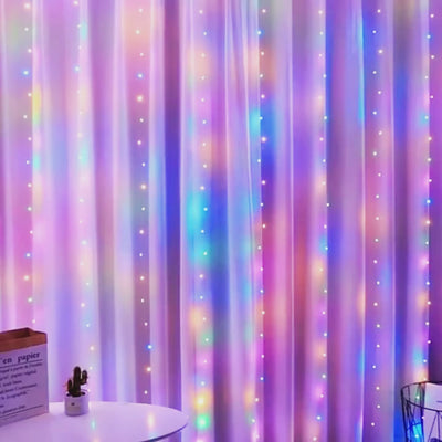 Set 3 X Decoratiune Tip Perdea 3x3m, 300 LED-uri Multicolore, 8 Moduri de Iluminare, IP44 Pentru Interior