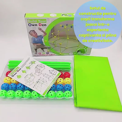 Set Constructie Tip Cort si Casuta pentru Copii – Kit Creativ cu Bare si Conectori, Asamblare Usoara, Joc Educativ pentru Interior si Exterior