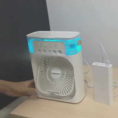 Ventilator cu Apă și Umidificator 3 în 1 – 3 Trepte Viteză și Pulverizare, USB, Silențios, Temporizator , 600 ml