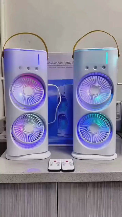Ventilator portabil de birou cu pulverizare, telecomanda si 3 trepte de viteza