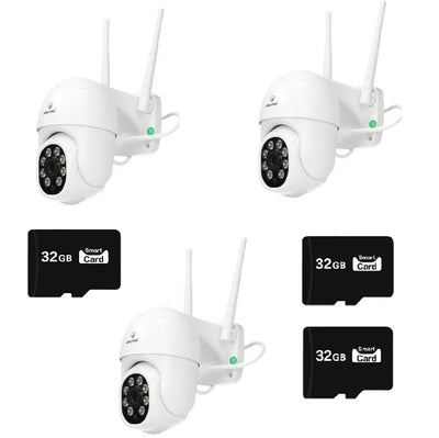Set 3 x Camere de Supraveghere Video , 32 Leduri, Rotative, Infrarosu, Rezistanta la apa + 3 carduri 32GB